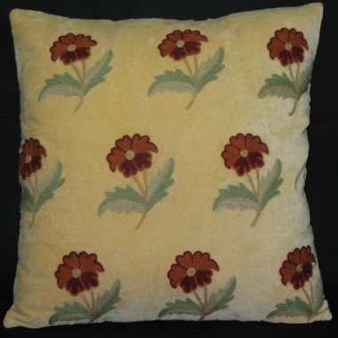 Crewel Pillow Holly Design on Cotton Velvet Fabric
